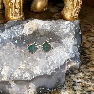 Gold Green Sugar Druzy Stud Earrings